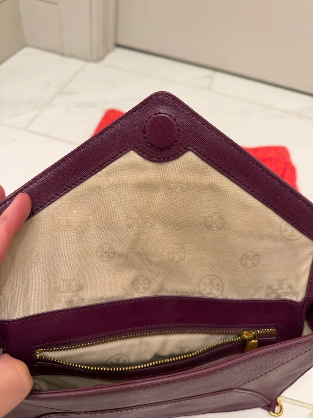Tory Burch - Purple Saffiano Leather Envelope Clutch
